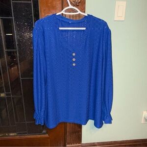 Unbranded Long Sleeve Women’s Top, 3XL, Electric Blue,Bell Cuff, V Neck, Breezy